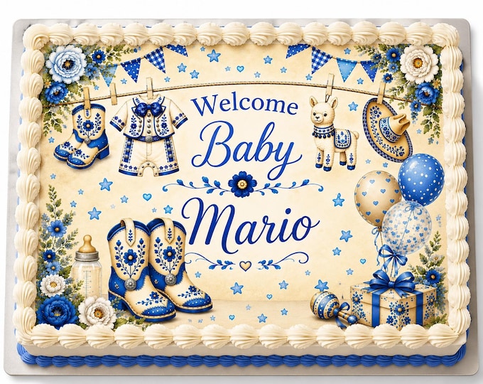 Latin Ranch Cielto Rodeo  Edible Image Mexican Baby Shower 1st Birthday Party Cake Topper Edible Frosting Sheet Easy 2 Apply Can Edit Words