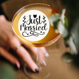 Just Married Wedding Edible Drink Cocktail Toppers Any Letter Theme Photo Beverage Float Weddings Birthdays Parties Marketing Business Logo