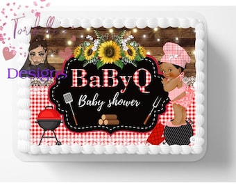 BBQ Baby Q Baby Shower Picnic Themed Edible Image, 1st Birthday Party,  Baby Shower, Customized Personalized Edible Cake Topper Thin Fondant