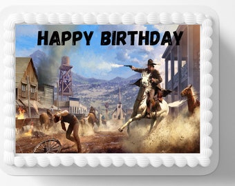 Wild Wild West Edible Birthday Cake Topper Frosting Sheets Icing Frosting Photo Edible Sugar Sheet Cowboys Battle Cake Decoration