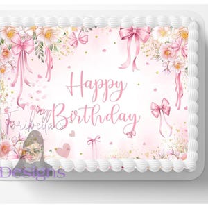 Pink Coquette Bows Girl Edible Image Party Themed Birthday Party Baby Shower Edible Cake Topper Frosting Sheet Thin Fondant Edible Sticker