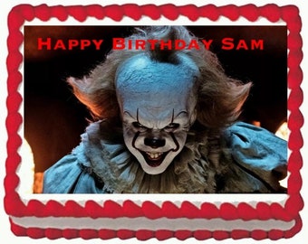 Personalized Scary Clown Image Edible Cake Topper Frosting Sheets Icing Frosting Photo IT Halloween Party Cake Decoration Customized Scary