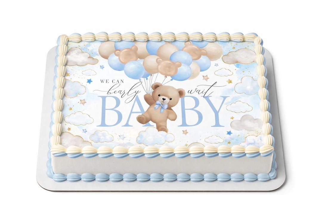 We Can Bearly Wait Edible Image Edible Balloon Bear Baby Shower Cake ...
