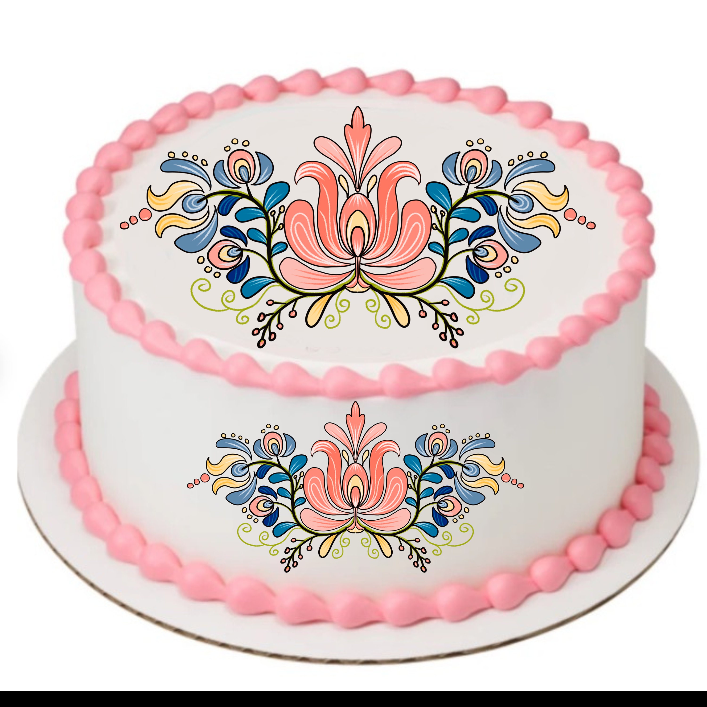 Elegant Flower Design Edible Cake Side Border Or Topper Image Pretty Birthday Cake Topper Frosting Sheet Sugar Sheets Personalized Customize