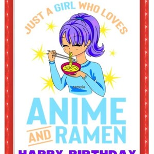 Girl Loves Anime & Ramen Image Birthday Party Edible Cake Topper Decoration Frosting Sheets Teenage Girl Cupcake Cookie Toppers Customized