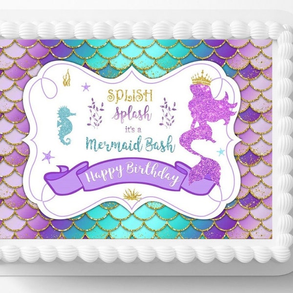 Mermaid Scales Mermaids Edible Image Party Pool Birthday Party Edible Cake Topper Frosting Sheet Icing Frosting Edible Sticker Decal