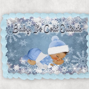 Snow Baby Boy Edible Image Baby It&#39;s Cold Outside Themed Baby Shower Birthday Party Cake Topper Frosting Sheet Icing Frosting Edible Topper