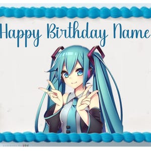 Blue Anime Cartoon Girl Edible Image Manga Themed Edible Birthday Party Cake Topper Frosting Sheet Personalized Custom Edible Sticker Decal