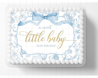 Blue A Sweet Baby Boy Edible Image Blue Coquette Bow Baby Shower Party Edible Cake Topper Frosting Sheet Fondant Frosting Edible Sticker DIY