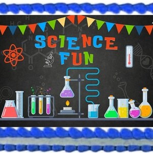 Science Fun Happy Birthday Image Cute Cake Topper Decoration Frosting Sheets