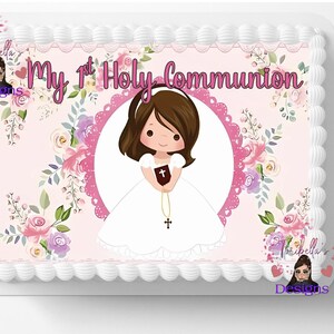 Personalized 1st Holy Communion Girl Edible Cake Topper - Wafer Card / Icing Sheet