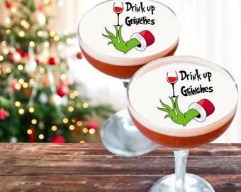 Drink up Gritches Edible Drink Christmas Cocktail Toppers Edible Image  Birthdays Bachelorette Christmas Party check description for qty&#39;s