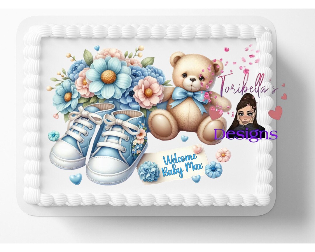 Baby Boy Shoes Baby Shower Edible Image Cute Blue Sneakers Themed First ...