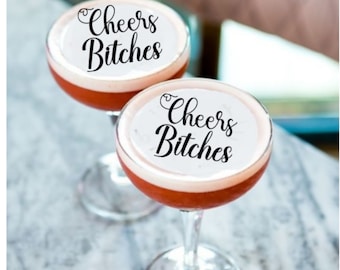 Cheers Bitches Edible Drink Cocktail Toppers Photo Edible Funny Image Beverage Float Baby Showers Weddings Birthdays Bachelorette Parties