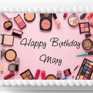 Personalized Girls Make Up Birthday Party Image Edible Cake Topper Frosting Sheets Icing Frosting Cupcake Toppers Edible Sticker Decal