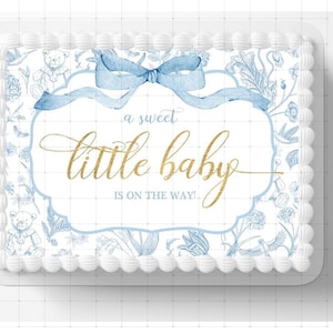 Blue A Sweet Baby Boy Edible Image Blue Coquette Bow Baby Shower Party Edible Cake Topper Frosting Sheet Fondant Frosting Edible Sticker DIY 画像 1