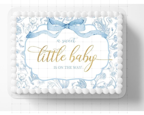 Blue A Sweet Baby Boy Edible Image Blue Coquette Bow Baby Shower Party Edible Cake Topper Frosting Sheet Fondant Frosting Edible Sticker DIY