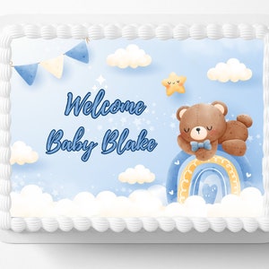 Personalized Custom Baby Shower Baby Bear Themed Edible Image Birthday Party Edible Cake Topper Frosting Sheet Icing Frosting Edible Sticker