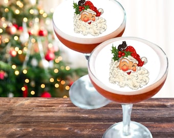 Vintage Santa Edible Drink Christmas Cocktail Toppers Photo Edible Image Beverage Float Baby Showers Weddings Birthdays Bachelorette Parties