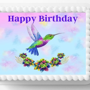 Hummingbird Watercolor Edible Image Edible Birthday Cake Topper Frosting Sheet Icing Paper Cake Decoration Edible Cake Sticker Decal