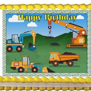 Construction Trucks Image Edible Cake Toppers Cookie Cupcake Topper Decoration Frosting Sheets