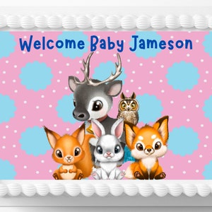 Woodland Forest Animals Baby Shower Edible Image Birthday Party Cake Topper Frosting Sheet Fox Owl Deer Rabbit Art Edible Sticker Decal