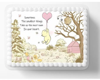 Pooh Pink Baby Shower Edible Image Smallest Things In Your Heart Gender Reveal Themed Party Cake Topper Frosting Sheet Edible Sticker Decal