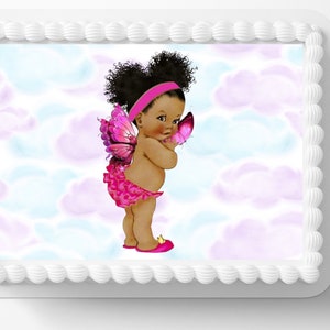 Butterfly Baby Image Edible Cake Toppers Cookie Cupcake Topper Decoration Frosting Sheets Cake Gluten Free Easy Baby Shower African American