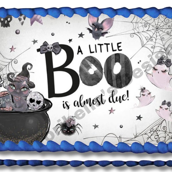 A Little Boo Is Due Edible Image Birthday Halloween Baby Shower Ghost Cake Topper Frosting Sheet Sugar Sheets Customized Personalized