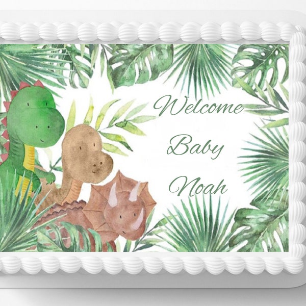 Dinosaur Dino Edible Image Baby Shower Themed Birthday Party Cake Topper Frosting Sheet Icing Frosting Edible Sticker Decal