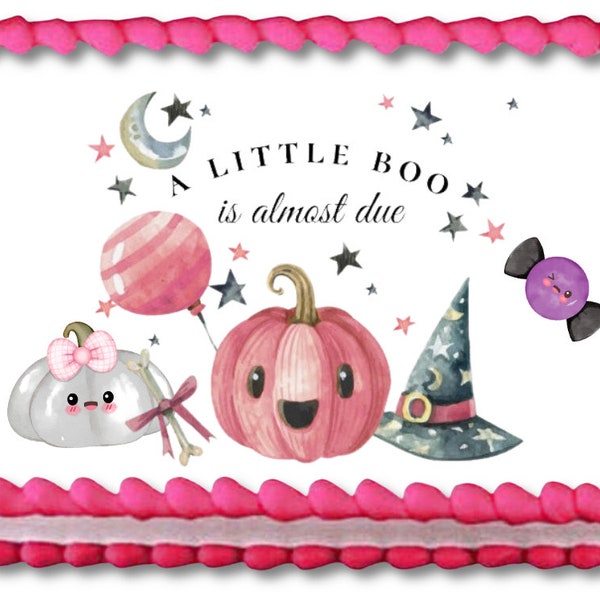 A Little Boo Is Due Edible Image Birthday Halloween Pink Baby Shower Ghost Cake Topper Frosting Sheet Sugar Sheets Customized Personalized