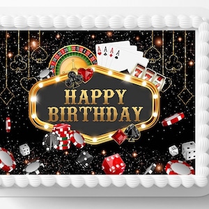 Casino Night Edible Image Las Vegas Themed Birthday Party Cake Topper Frosting Sheet Icing Frosting Edible Sticker Decal