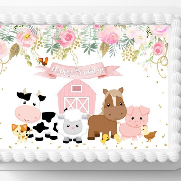 Farm Animals Edible Image Barnyard Cow Horse Pig Themed Birthday Party Cake Topper Frosting Sheet Icing Frosting Edible Sticker Decal