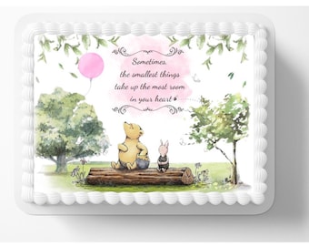 Pooh Pink Baby Shower Edible Image Smallest Things In Your Heart Gender Reveal Themed Party Cake Topper Frosting Sheet Edible Sticker Decal