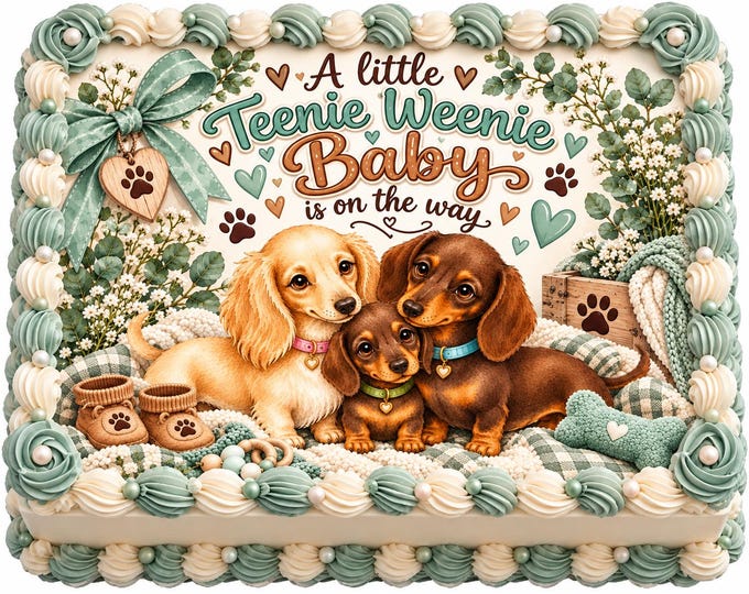 Baby Dachshund Theme Edible Image  Tini Weenie Baby Shower Cake Party Edible Topper Decoration Frosting Sheet Customized Easy To Apply