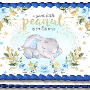 A Little Peanut Elephant Edible Image Edible Baby Shower Cake Topper Frosting Sheet Icing Paper Cake Decoration Edible Cake Sticker Decal