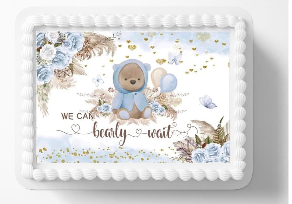 Image comestible Ours en peluche thème baby shower party pour gâteau glaçage feuille glaçage « Veuillez noter votre préférence de couleur »