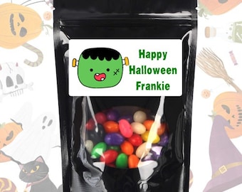 Halloween Treat Bags w/ Personalized Labels, Halloween Party Favor for Kids, Customized Halloween Candy Bag, Cute Kawaii Halloween Pouch