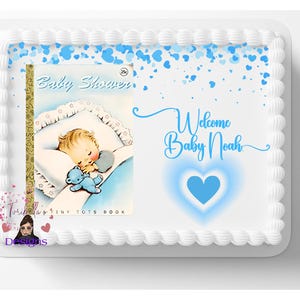 Vintage Baby Boy Edible Image Cute Baby Book Baby Shower Party Edible Cake Topper Frosting Sheet Edible Easy To Apply Cake Thin Fondant