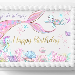Mermaid Mermaids Splash Party Themed Edible Image Birthday Party Edible Cake Topper Frosting Sheet Icing Frosting Edible Sticker