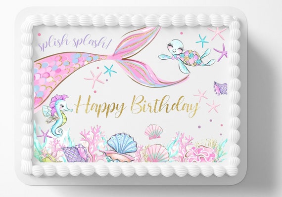 Mermaid Mermaids Splash Party Themed Edible Image Birthday Party Edible Cake Topper Frosting Sheet Icing Frosting Edible Sticker