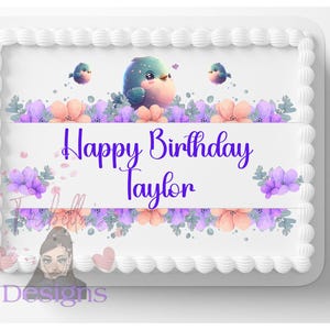Birds & Flowers Edible Image Pastels Baby Shower Or Birthday Party Edible Cake Topper Frosting Sheet Thin Fondant Frosting Edible Sticker