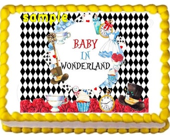 Alice Baby In Wonderland Inspired Theme Image Edible Birthday Baby Shower Cake Topper Frosting Sheets Icing Frosting Photo Edible Paper
