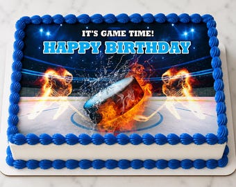 Ice Hockey Edible Image Sports Lover Theme Edible Birthday Party Cake Topper Frosting Sheet Personalized Easy To Apply Own Cake