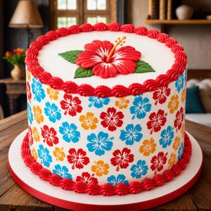 Hawaiian Luau Hibiscus Design Themed Edible Cake Wrap Side Border Decorations Birthday Party Edible Cake Wraps Flower TOPPER NOT Included