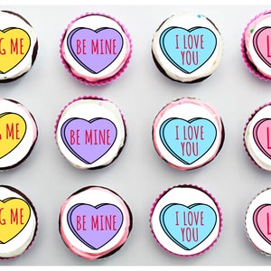 Conversation Hearts Cupcake Topper Edible Image Valentines Day Cake Cookie Topper Decoration Frosting Customized Personalized Edible Paper