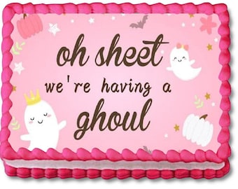A Little Boo Oh Sheet We're Having A Ghoul Edible Image Halloween Pink Baby Shower Ghost Cake Topper Frosting Fondant Sheet Customized