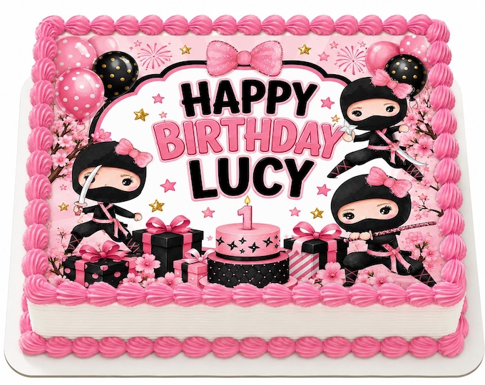 Girl Ninja Warrior Edible Sword Fighter Themed Birthday Party Cake Topper Frosting Sheet  We Can Make Any Edits Requested