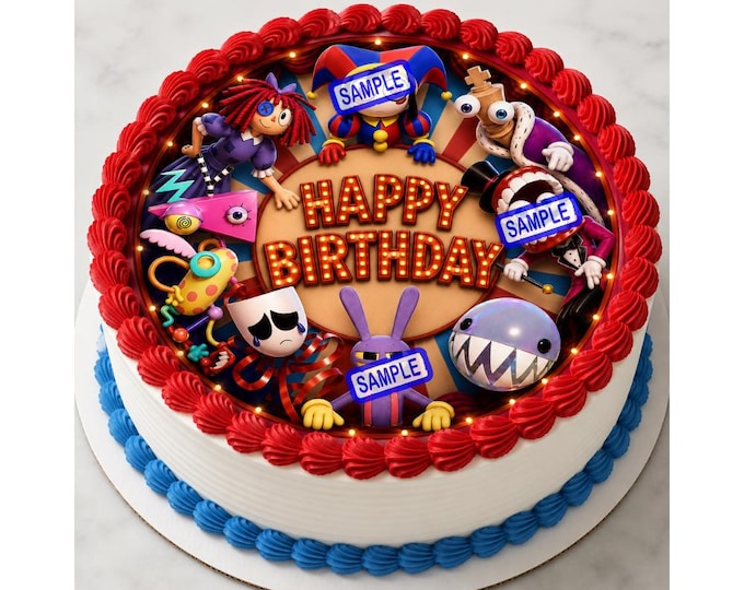 Carnival Themed Quirky Characters Jester Edible Image Themed Edible Birthday Party Cake Topper Frosting Sheet Personalized Customized
