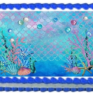 Mermaid Scales Sea Background Image Edible Cake Toppers Cookie Cupcake Topper Decoration Frosting Sheets